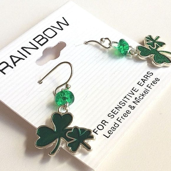 Irish Shamrock Hypoallergenic Earrings Celtic St Patricks Green Silver Plated - Picture 6 of 12